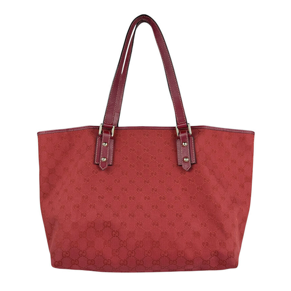 Gucci Tote GG Canvas Leather Shoulder Bag Red Gold